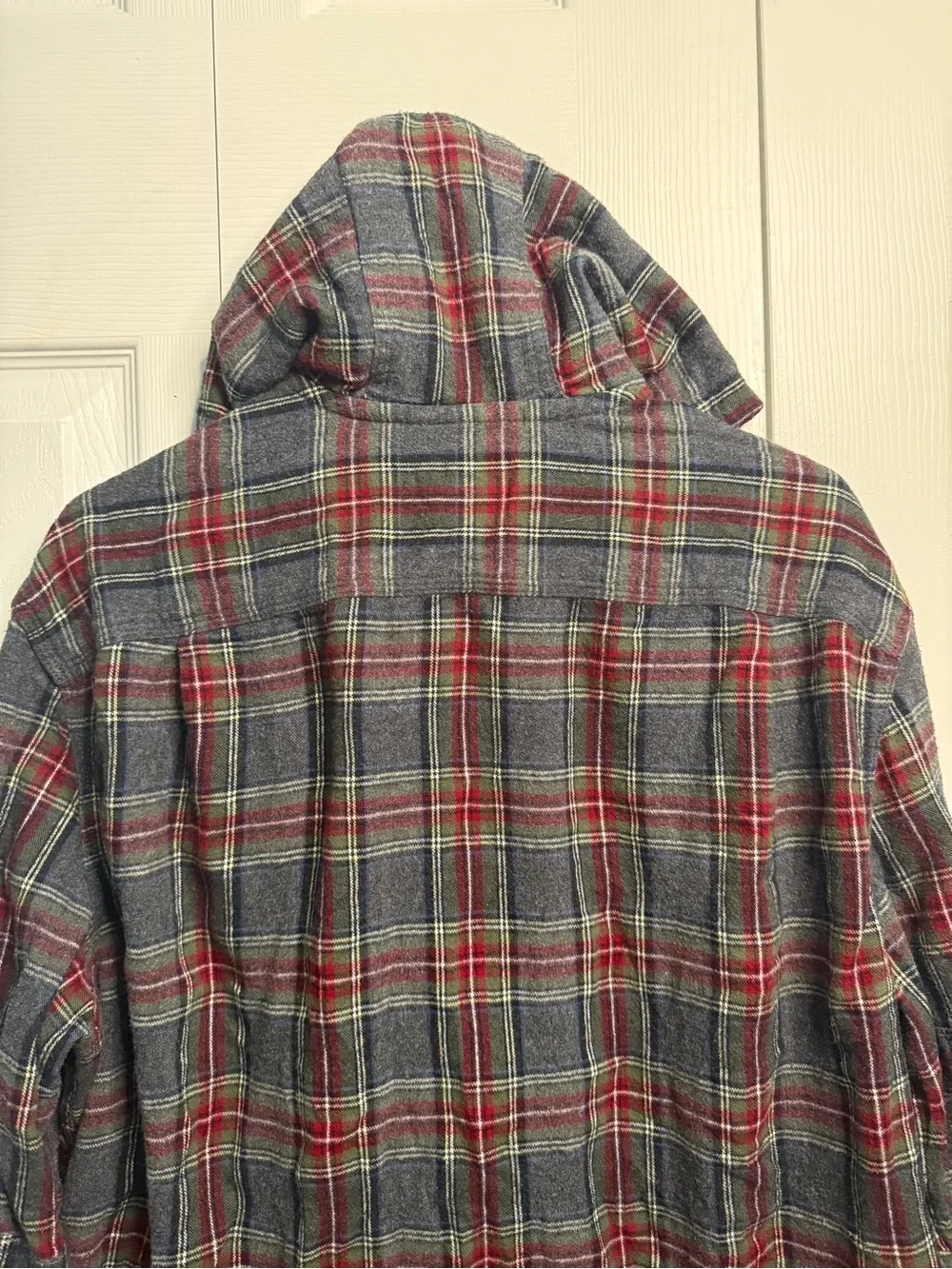 L.L. Bean Hooded Plaid Shirt Jacket - Gray & Red
